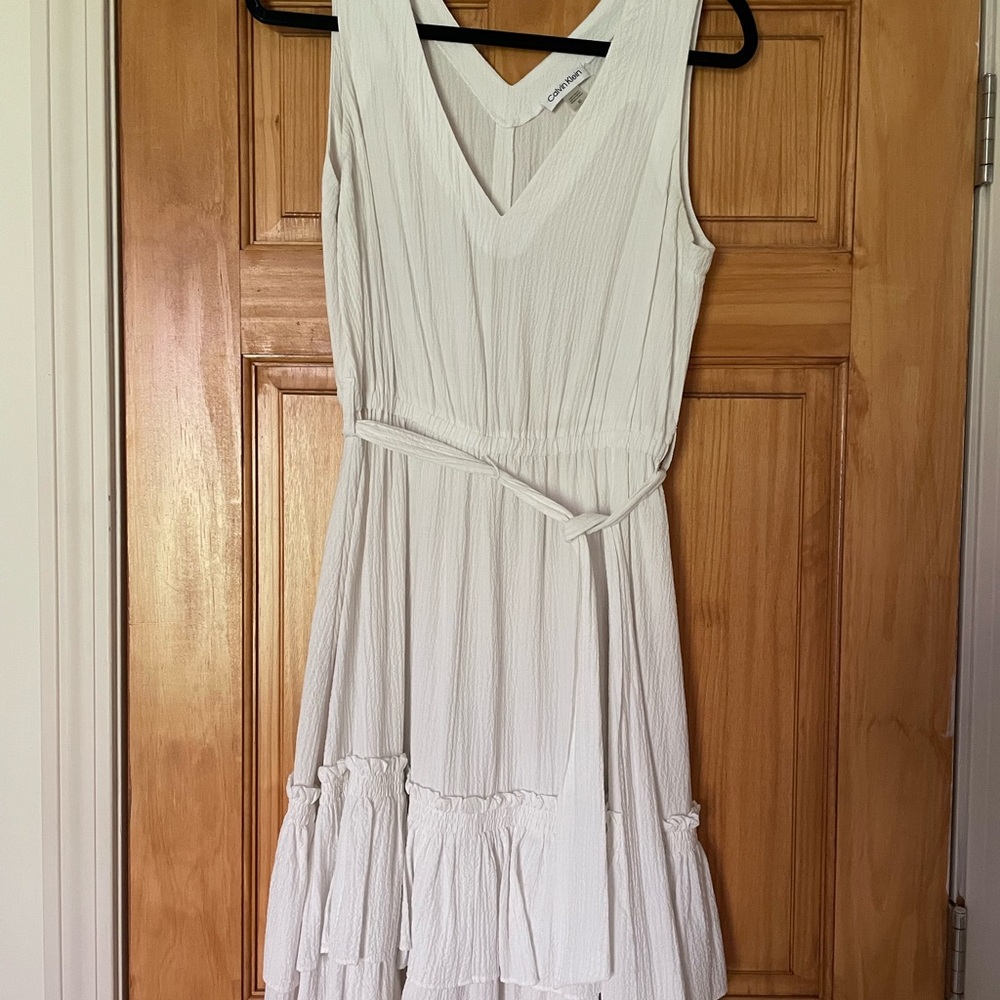 Calvin Klein White Linen Midi Dress